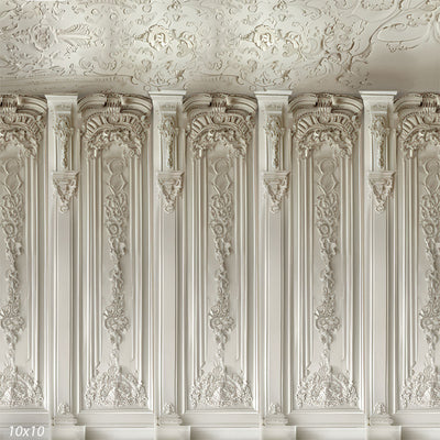 Elegant White Classical Panel Wall Photography Backdrop