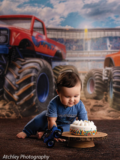 Kids Cake Smash Monster Truck Photography Backdrop