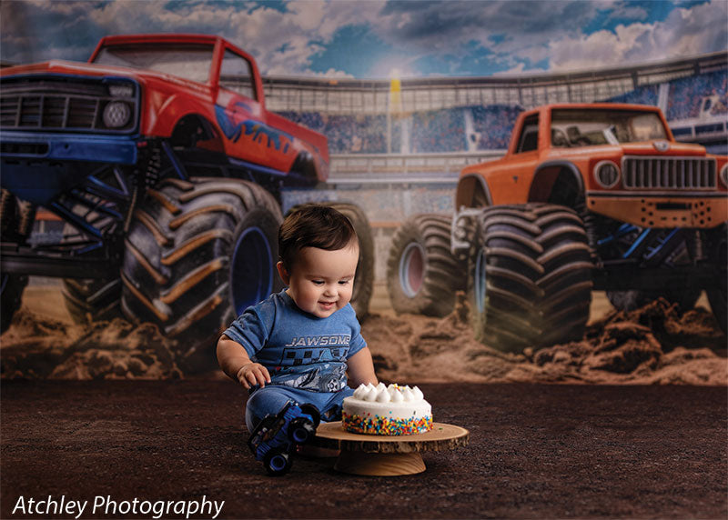 Kids Cake Smash Monster Truck Photography Backdrop