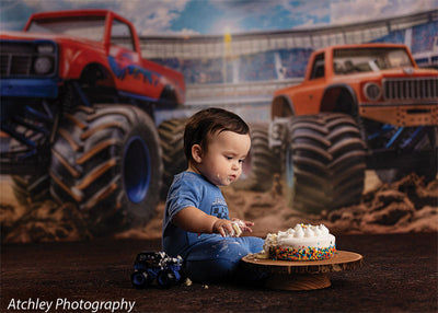 Kids Cake Smash Monster Truck Photography Backdrop