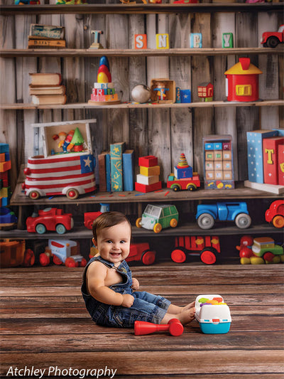 Kids Cake Smash Rustic Wooden Toy Photography Backdrop