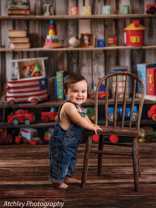 Kids Cake Smash Rustic Wooden Toy Photography Backdrop