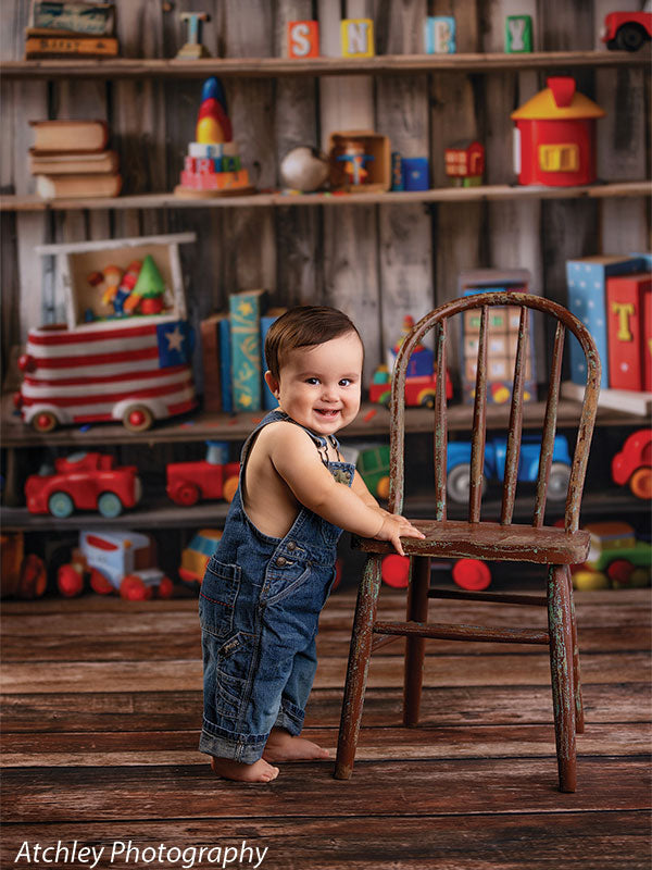 Kids Cake Smash Rustic Wooden Toy Photography Backdrop