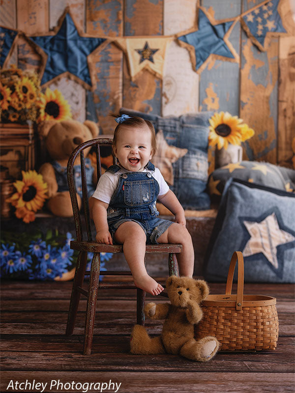 Kids Cake Smash Sunflower Teddy Bear Photography Backdrop