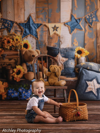 Kids Cake Smash Sunflower Teddy Bear Photography Backdrop