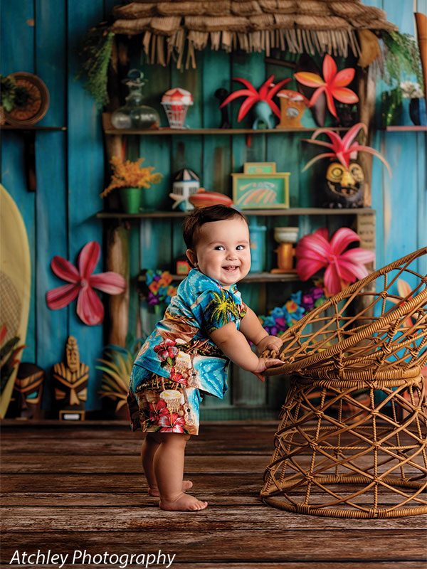 Colorful Tiki Toy Room Cake Smash Photography Backdrop