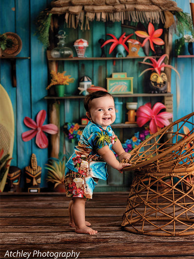 Colorful Tiki Toy Room Cake Smash Photography Backdrop