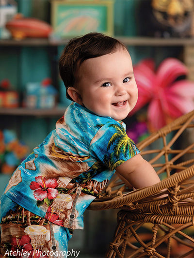 Colorful Tiki Toy Room Cake Smash Photography Backdrop