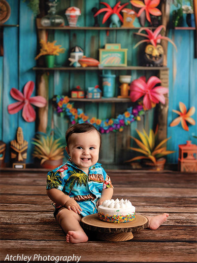 Colorful Tiki Toy Room Cake Smash Photography Backdrop