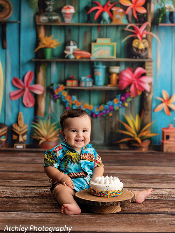 Colorful Tiki Toy Room Cake Smash Photography Backdrop