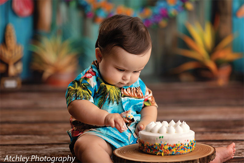 Colorful Tiki Toy Room Cake Smash Photography Backdrop