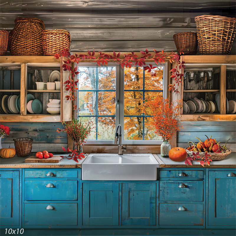 Kitchen Photo Box Backdrop Cozy Autumn Kitchen Photography Backdrop - Denny Mfg