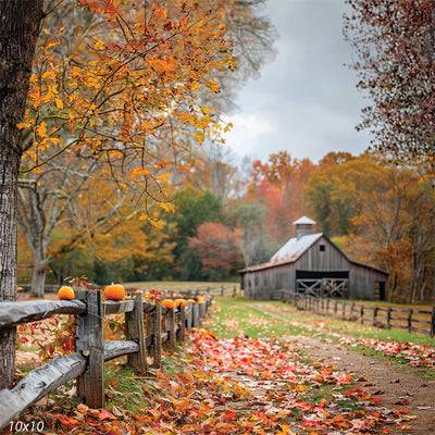 Rustic Autumn Barn Photography Backdrop