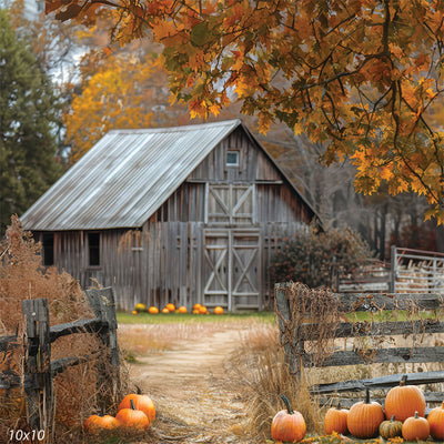 Rustic Pumpkin Patch Barn Photography Backdrop