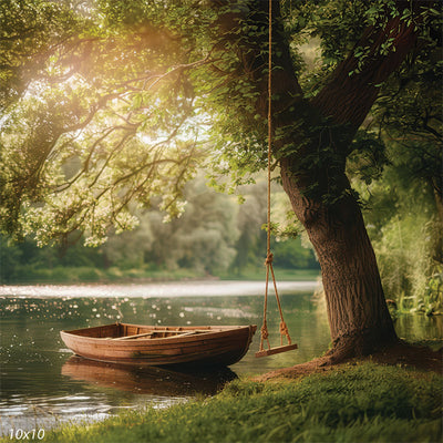 Lakeside Swing and Boat Photography Backdrop