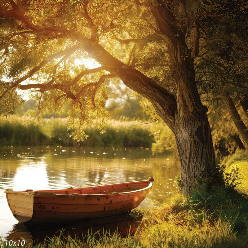 Golden Sunset Rowboat Photography Backdrop