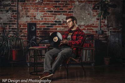 Vintage Exposed Brick Music Studio Backdrop