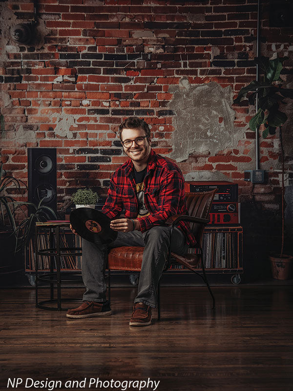 Vintage Exposed Brick Music Studio Backdrop