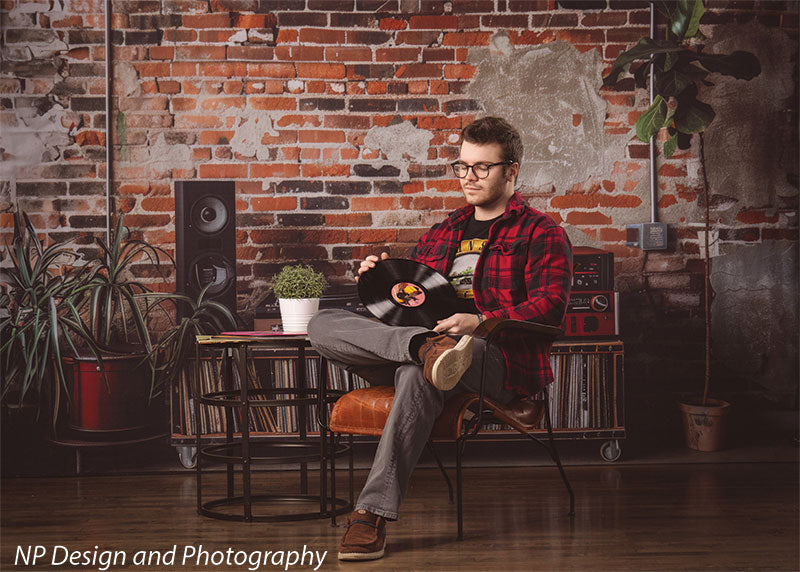 Vintage Exposed Brick Music Studio Backdrop