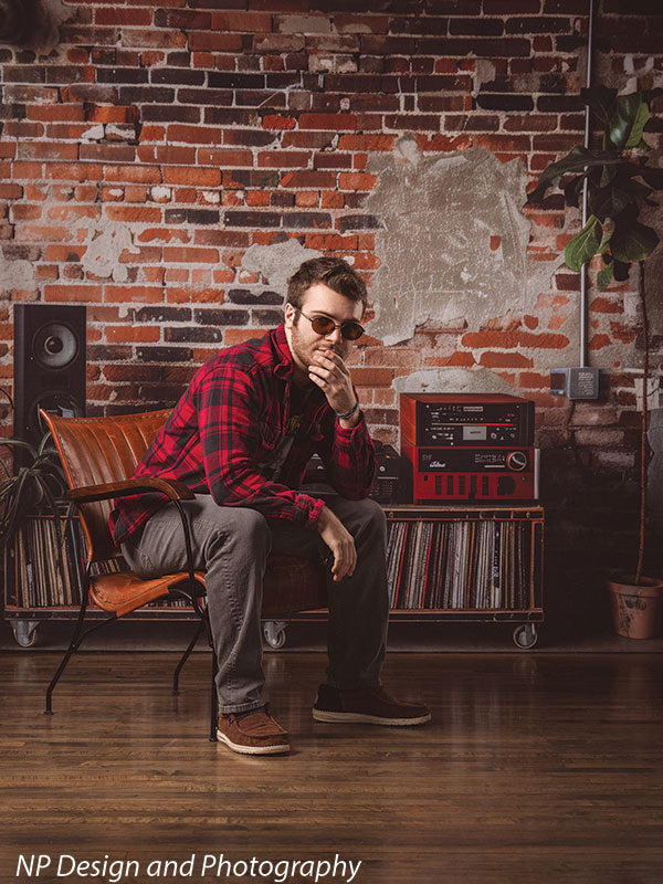 Vintage Exposed Brick Music Studio Backdrop