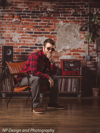 Vintage Exposed Brick Music Studio Backdrop