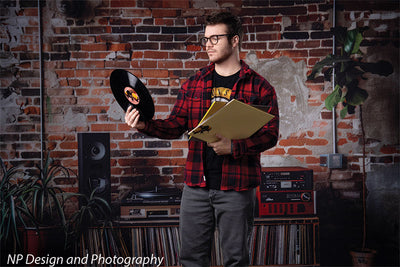 Vintage Exposed Brick Music Studio Backdrop