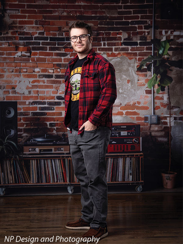 Vintage Exposed Brick Music Studio Backdrop