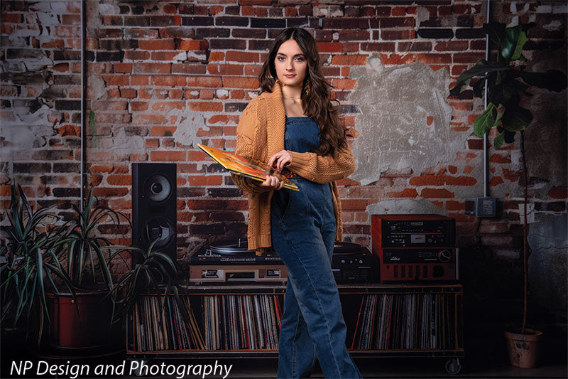 Vintage Exposed Brick Music Studio Backdrop