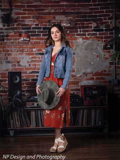 Vintage Exposed Brick Music Studio Backdrop