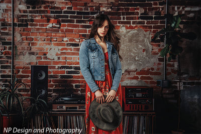 Vintage Exposed Brick Music Studio Backdrop