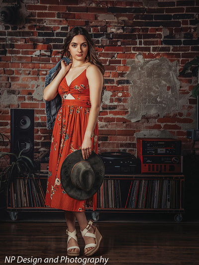 Vintage Exposed Brick Music Studio Backdrop