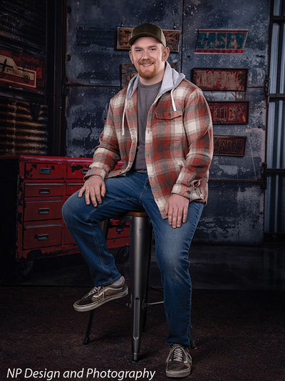 Industrial Garage Red Toolbox Photography Backdrop