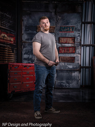 Industrial Garage Red Toolbox Photography Backdrop