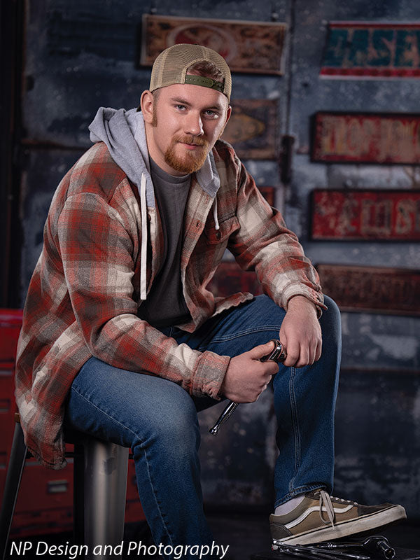 Industrial Garage Red Toolbox Photography Backdrop