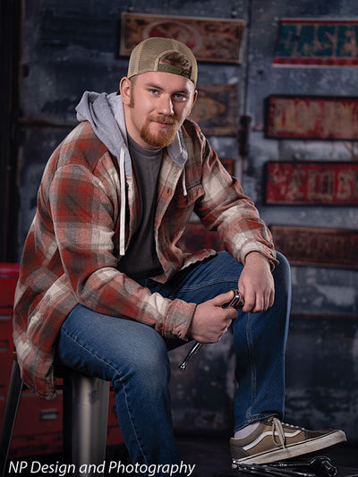 Industrial Garage Red Toolbox Photography Backdrop