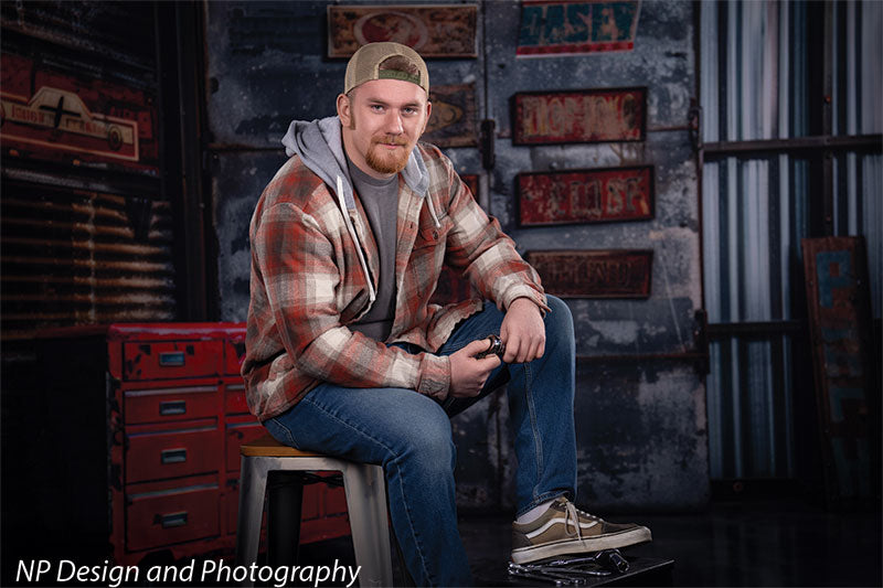 Industrial Garage Red Toolbox Photography Backdrop