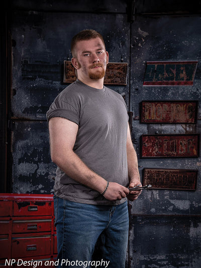 Industrial Garage Red Toolbox Photography Backdrop