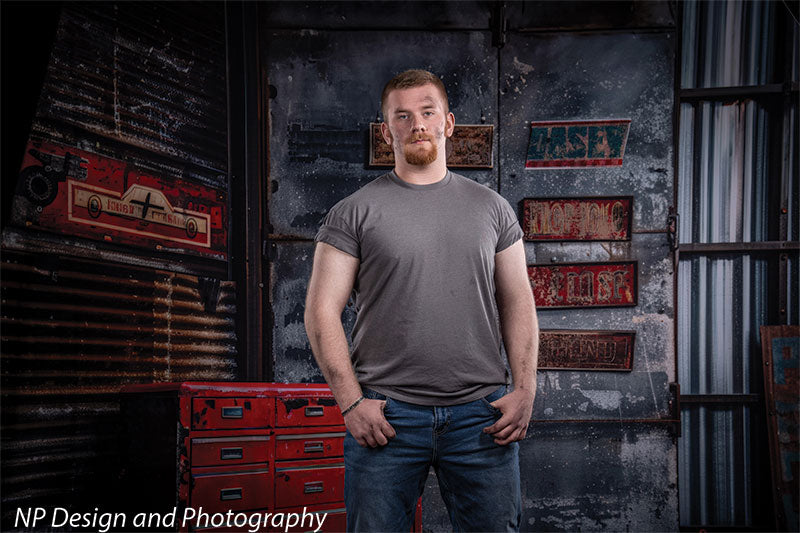 Industrial Garage Red Toolbox Photography Backdrop