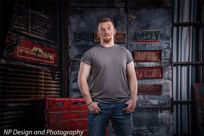 Industrial Garage Red Toolbox Photography Backdrop
