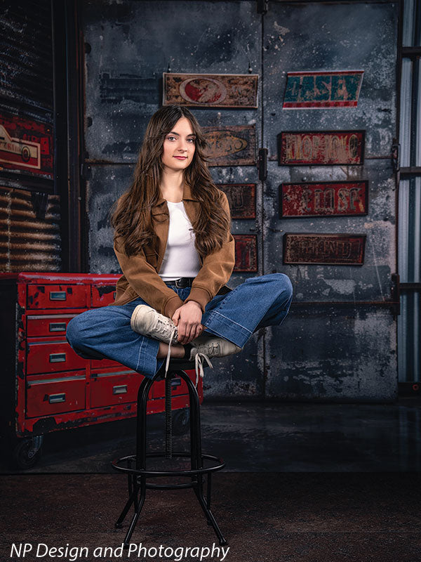 Industrial Garage Red Toolbox Photography Backdrop