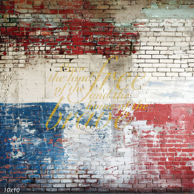 Patriotic Worn American Flag Brick Wall Photography Backdrop