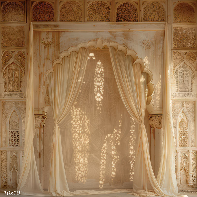 Arabian Nights Golden Lace Draped Backdrop for Prom Photography