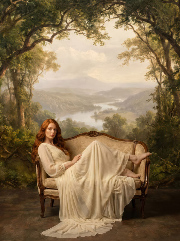 Valley Song sweeping valley river vista photography backdrop shown in a styled studio photo setup CP-8950