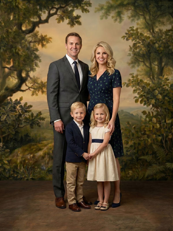 Heritage Vale old world pastoral valley vista photography backdrop shown in a styled studio photo setup CP-8960