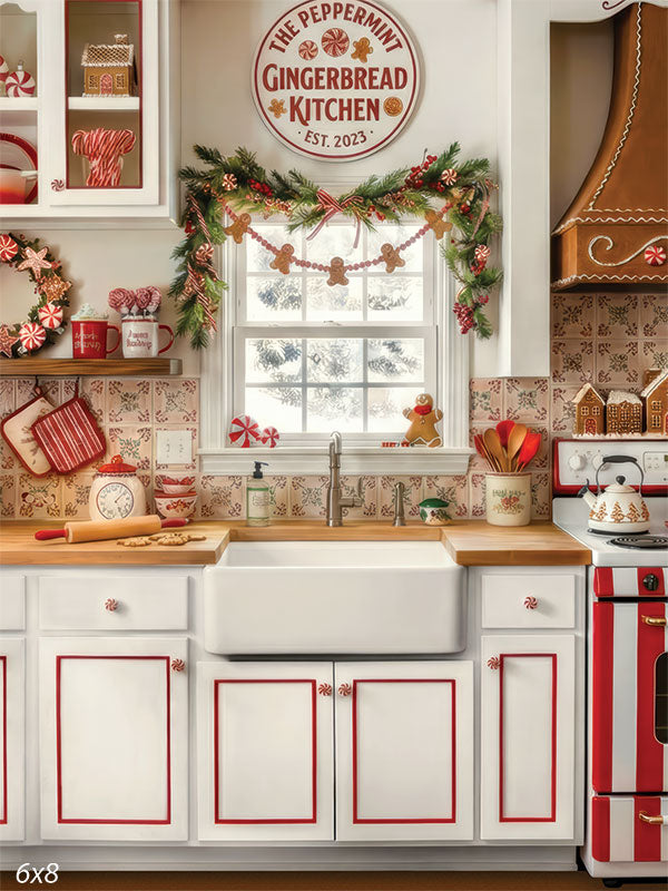 Candy Kitchen gingerbread Christmas kitchen retro candy details holiday backdrop CP-8911