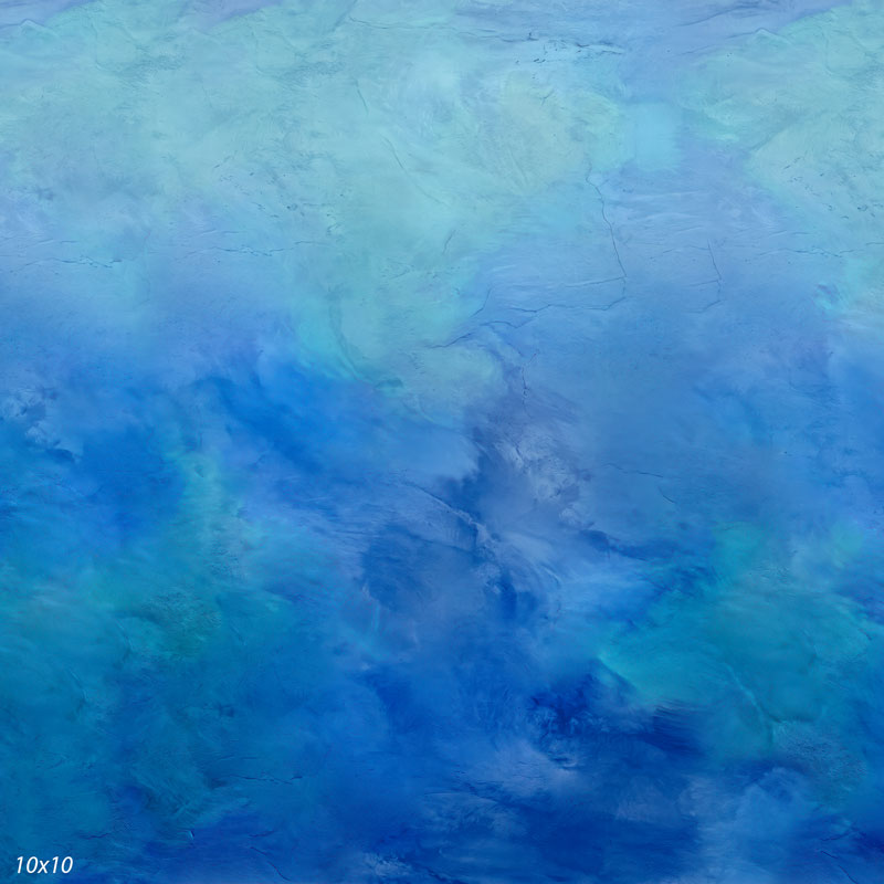 Printed studio background showing a painterly mottled sky blue texture with a lighter center that deepens toward the edges.