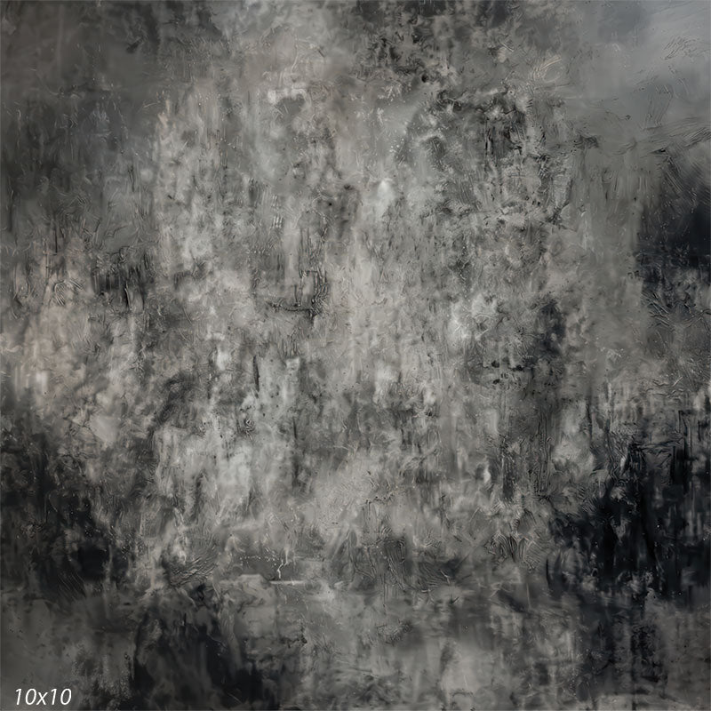 Photography backdrop showing layered gray paint strokes and weathered stone textures. The abstract design creates a moody, industrial atmosphere.