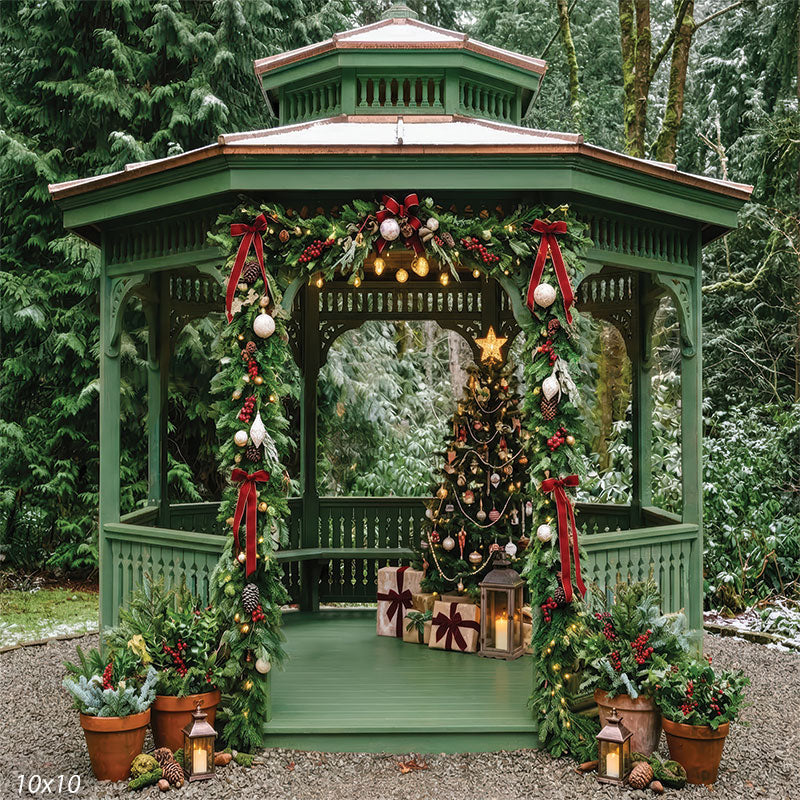 Christmas decorated garden gazebo garland wreaths gifts backdrop CP-8900