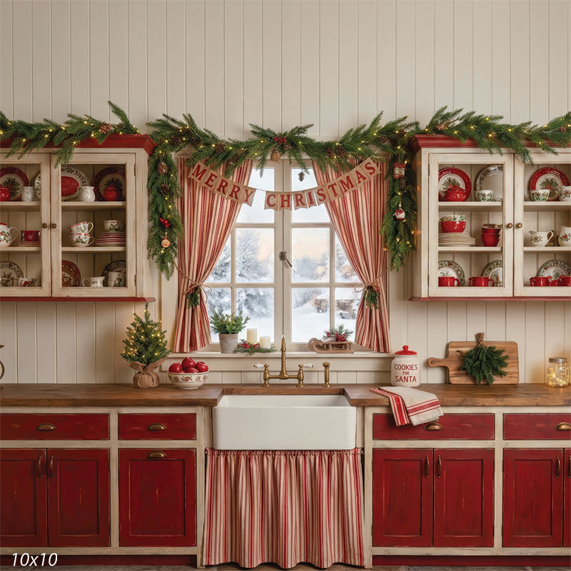 Red White Christmas Kitchen Sink Backdrop - Denny Mfg