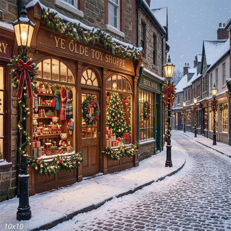 Christmas village street studio background with toy shop and snow CP-8890
